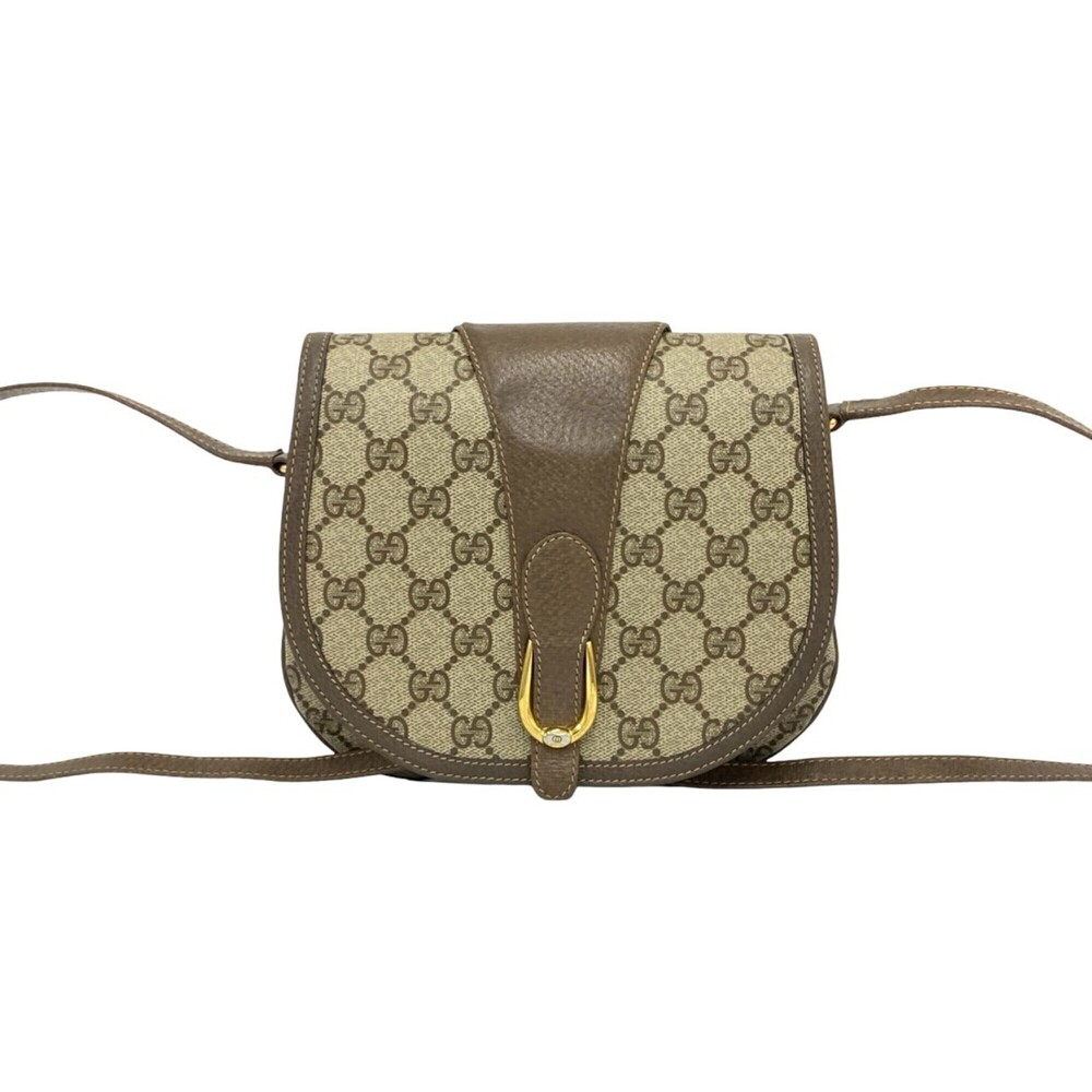 GUCCI Vintage GG Pattern Logo Hardware Leather Shoulder Bag/Pouch Brown 99149